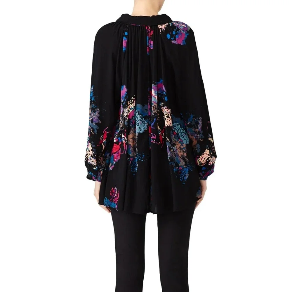 Free People Womens Floral Meadow Lark Blouse Long Sleeve‎ Top Oversized Size XS